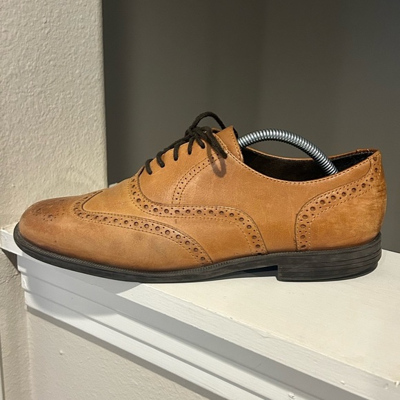 Cole Haan Mens C25805 Wing Tip Ox Oxford British Tan Size 10 Medium Leather - Picture 4 of 9